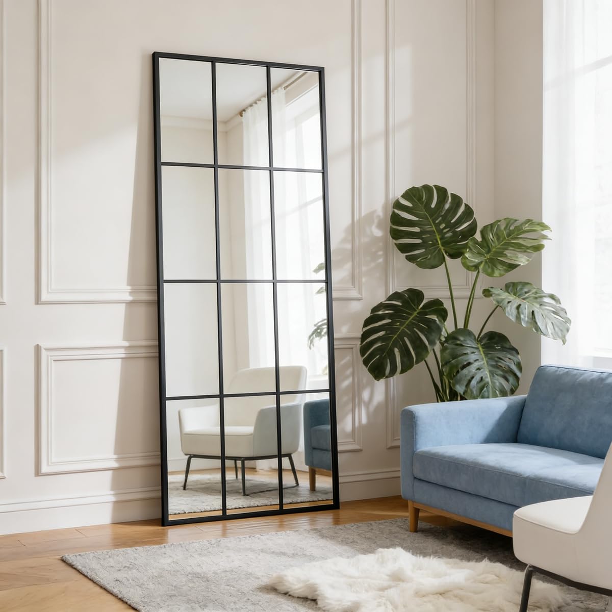 M&Catree Quadratischer Ganzkörperspiegel Standspiegel zum Stehen mit Aluminiumrahmen Spiegel Ganzkörper für Schlafzimmer - Schwarz, 175x63cm | 69" L x 25" W