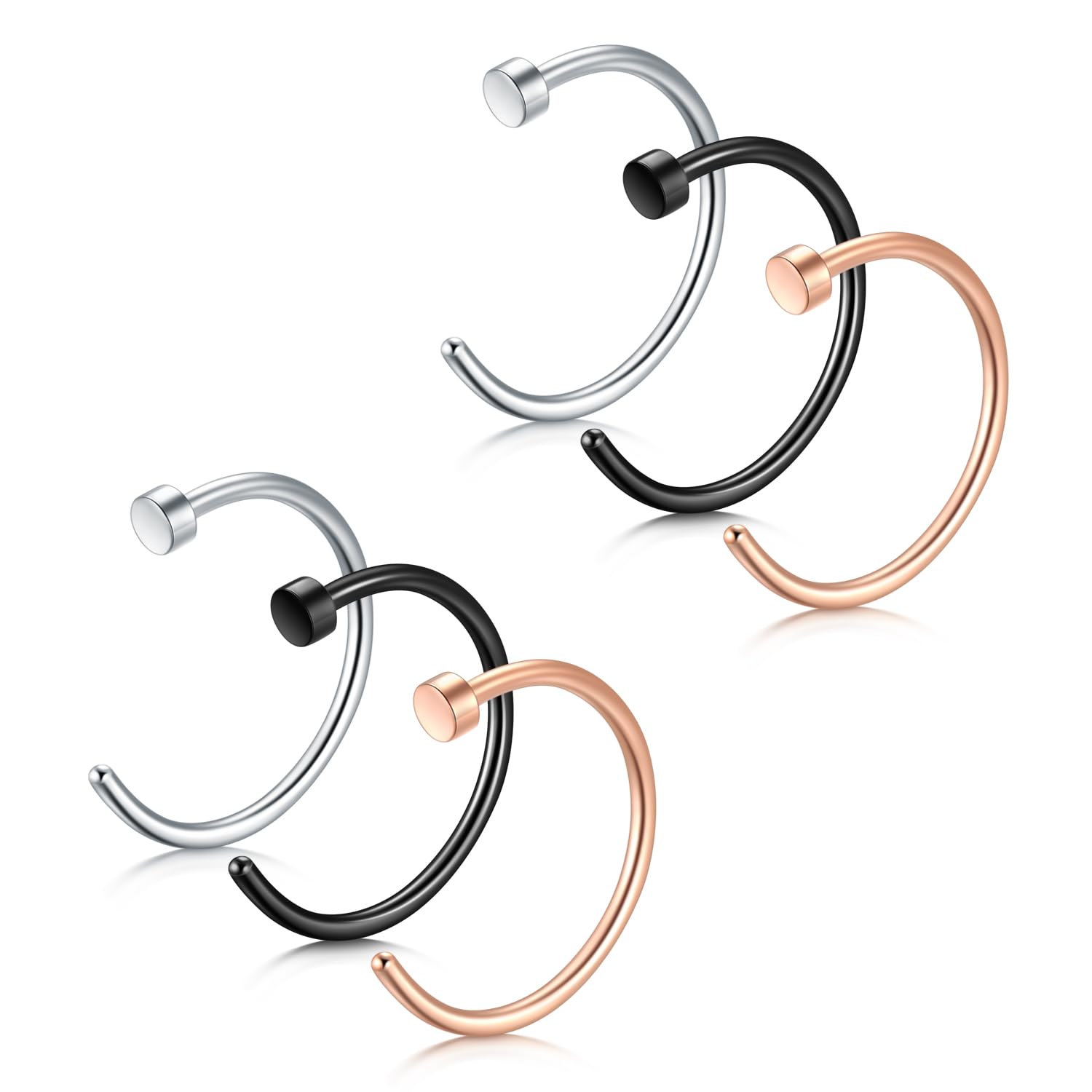 Briana Williams Fake Nariz Anillos Hoop-20G 18G 16G Nariz Aro Anillo 6mm/8mm/10mm/12mm Nariz Piercing Labio Septum Anillo Arete Faux Joyería Piercing del Cuerpo 6 Piezas — view 2