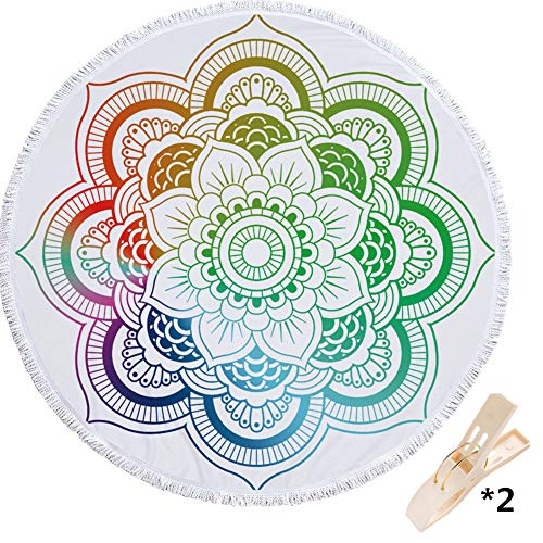 Morbuy Serviette de Plage Ronde Mandala Drap de Plage la Tapisserie Housse de Canapé Châle Yoga Mat Nappe Tapis de Pique-Nique Portable 150cm en Tissu...