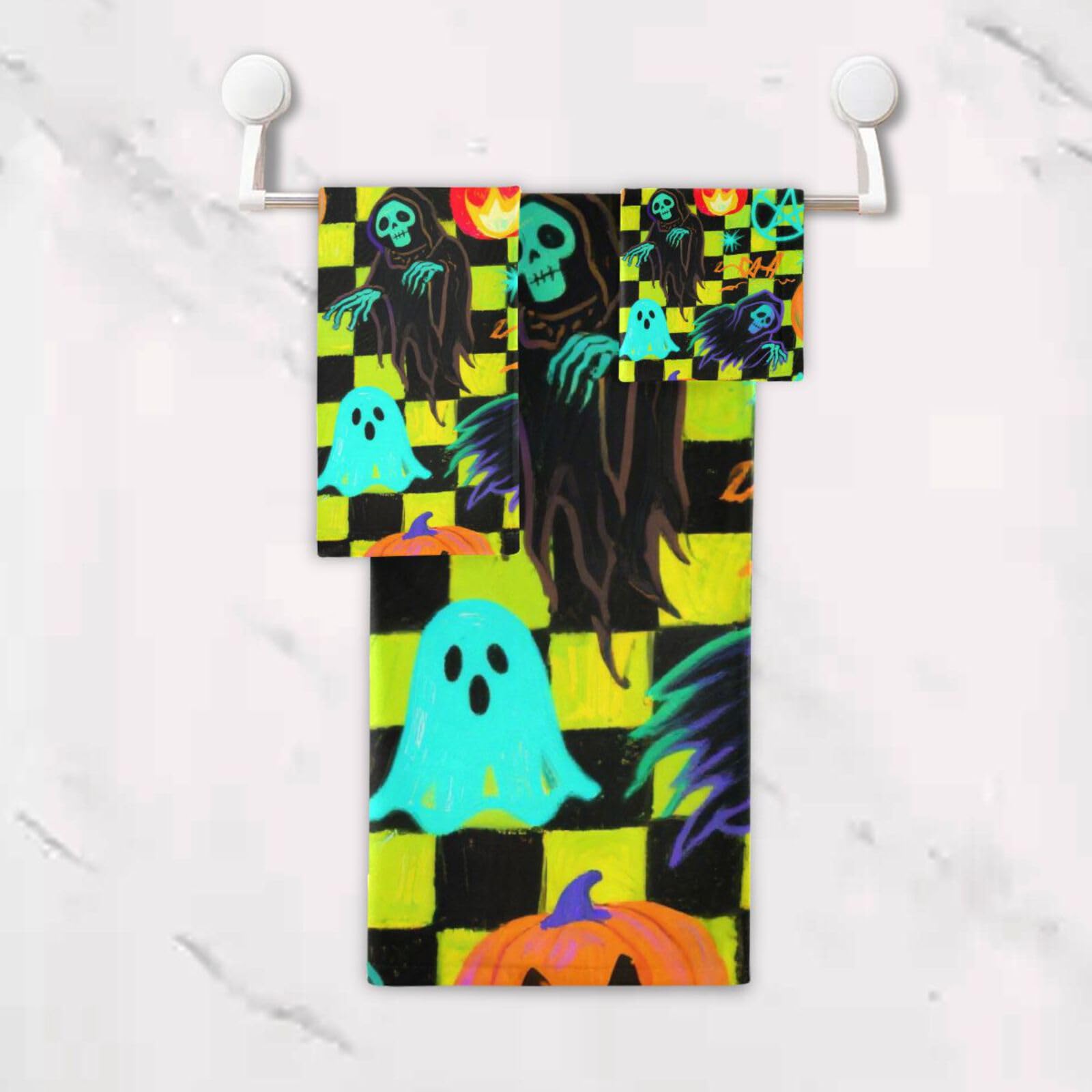 Halloween żółte i czarne dynie miękkie ręczniki do twarzy zestaw 3 sztuk, 1 ręcznik kąpielowy 1 ręcznik do rąk 1 myjka do domu kuchni hotelu siłowni pływania spa