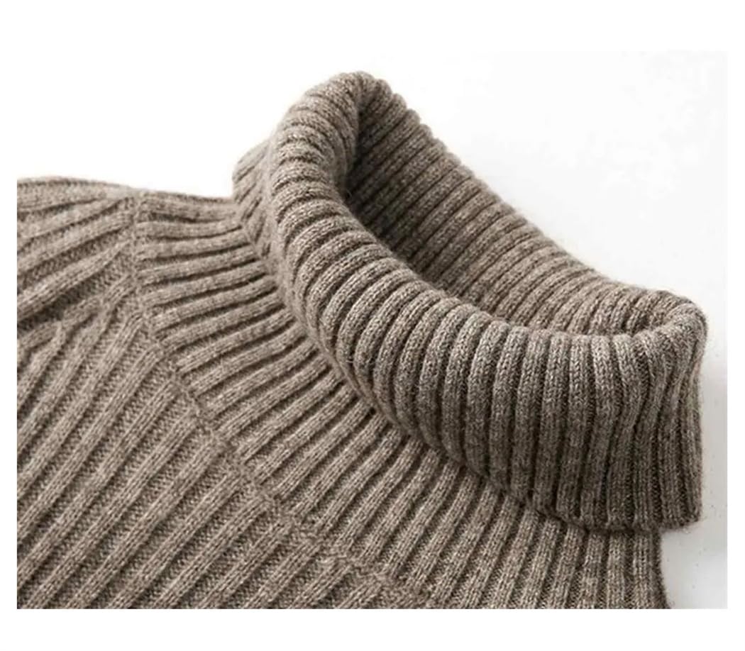 Maglione di lana spessa da donna a maniche lunghe a collo alto pullover invernale tinta unita elasticizzato a righe in maglia allentata