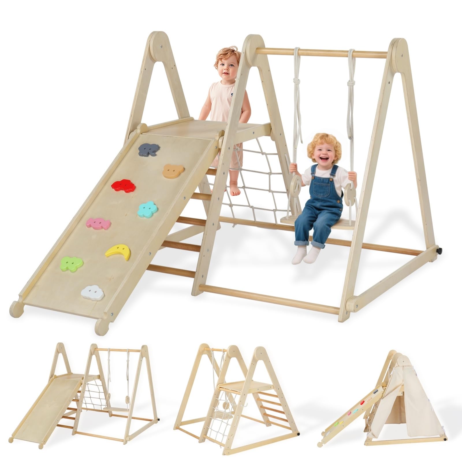LEADZM 7 en 1 Ensemble d'escalade avec Balançoire Réglable Filet et Échelle