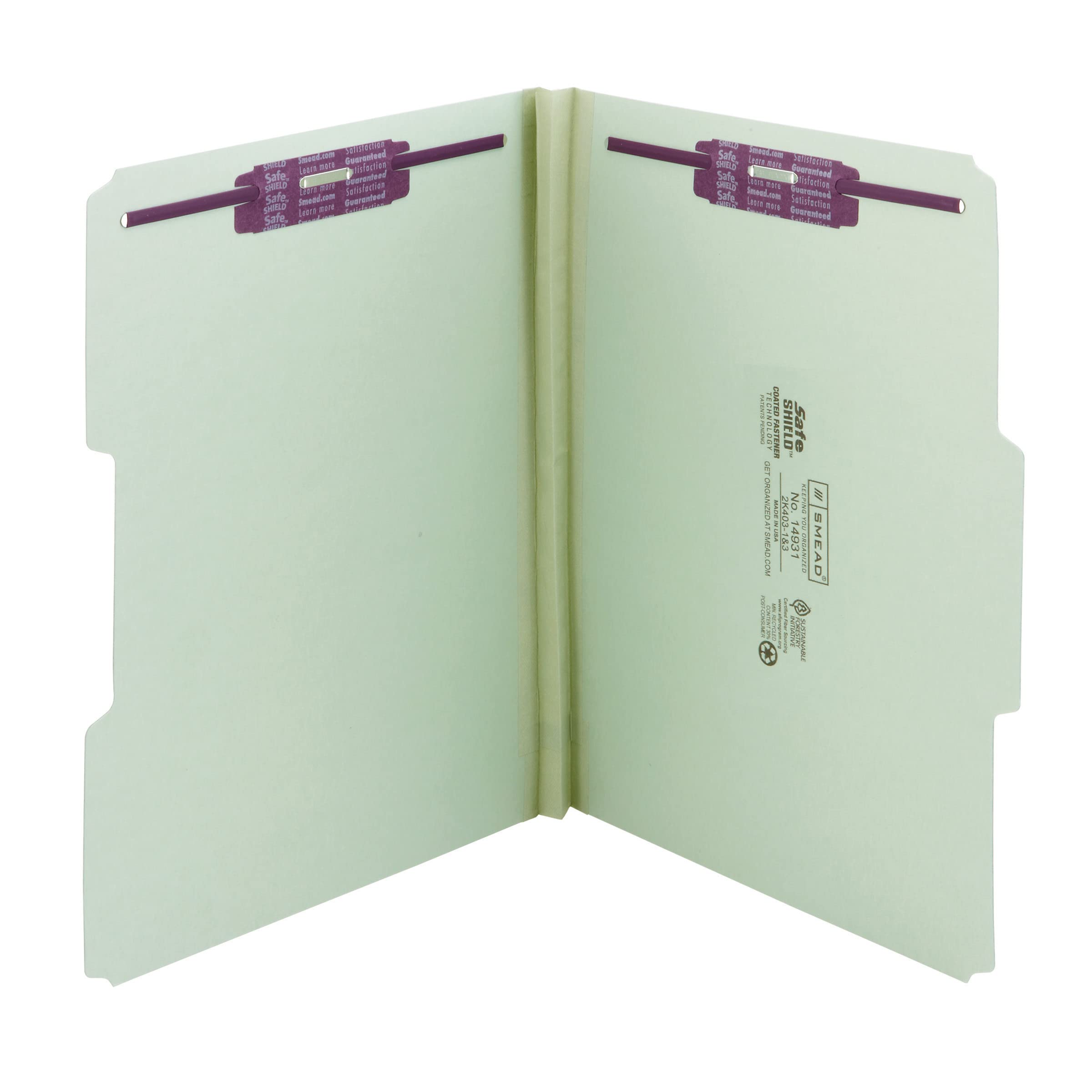 Smead Pressboard Fastener File Folder with SafeSHIELD Fasteners, 2 Fasteners, 1/3Cut Tab, 1