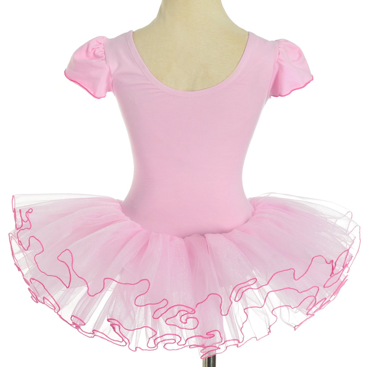Lito Angels Vestido Tutu Bailarina de Ballet Lentejuelas para Niña, Maillot de Danza Baile con Falda, Talla 2 a 8 años, Manga Corta, Rosa