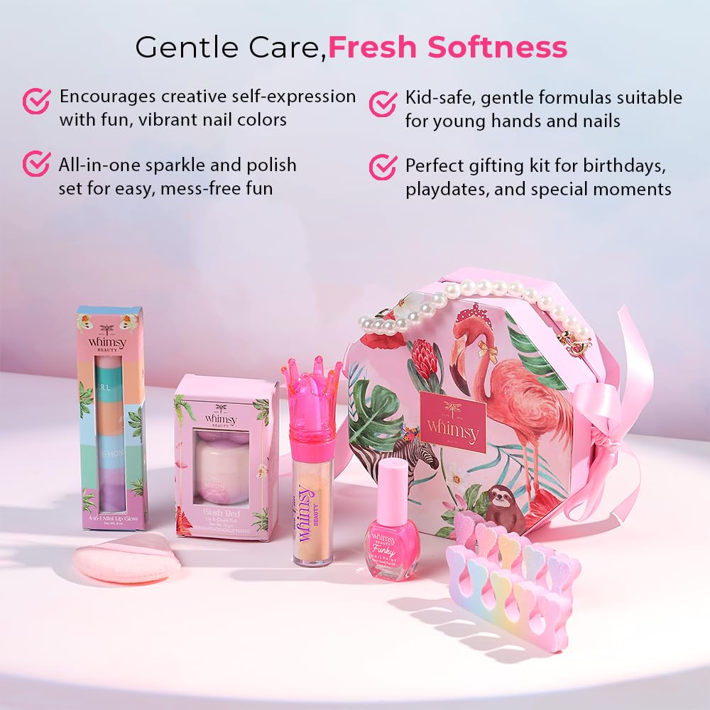 Whimsy Beauty Sparkle & Polish Beauty and Nail Kit | Safe Beauty Set for Girls & Teens | Nail Colours, Lip Tint & Lip Gloss | Pack of 6 1