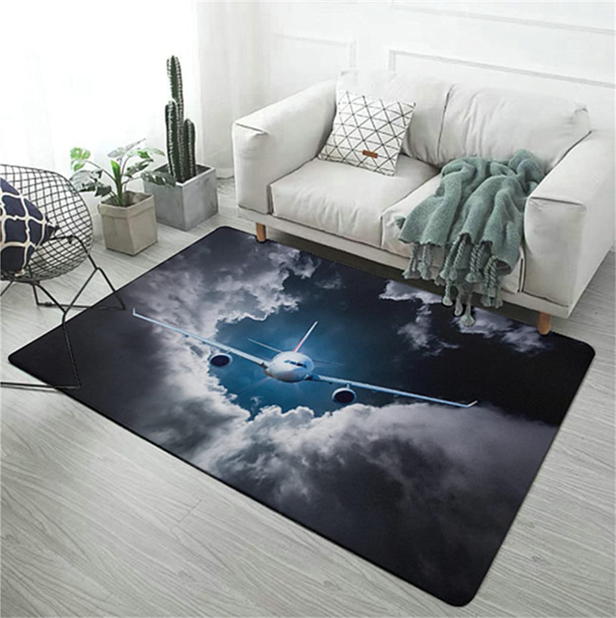 Tapis paysage avion et train 120x180 cm pour decoration salon et chambre