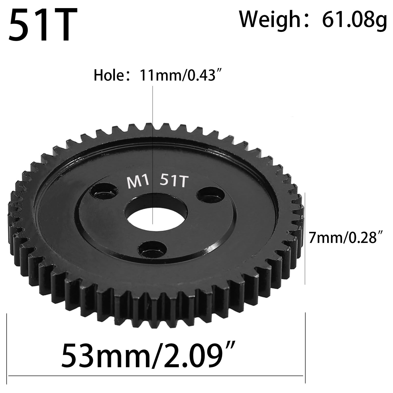 51-Tooth M1 Spur Gear 1.0 Metric Pitch - Image 2
