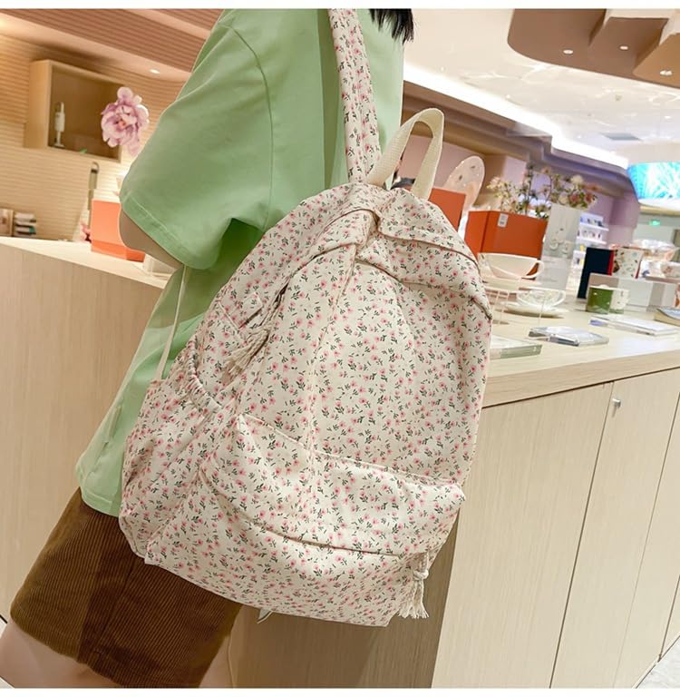 Floral Print Backpack for Women Trendy Cute Kawaii Laptop Backpack Coquette Aesthetic Backpack Casual Travel Daypack (Floral)3