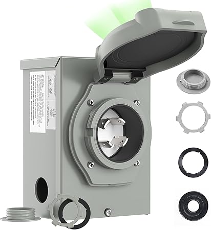 Pre-Drilling 30 Amp Generator Inlet Box RVMATE, NEMA L14-30P Power Inlet Box for 4 Prong Generator Cord, 125/250V,3750/7500W 30a Power Inlet Box, ETL Listed, Waterproof for Outdoor Use