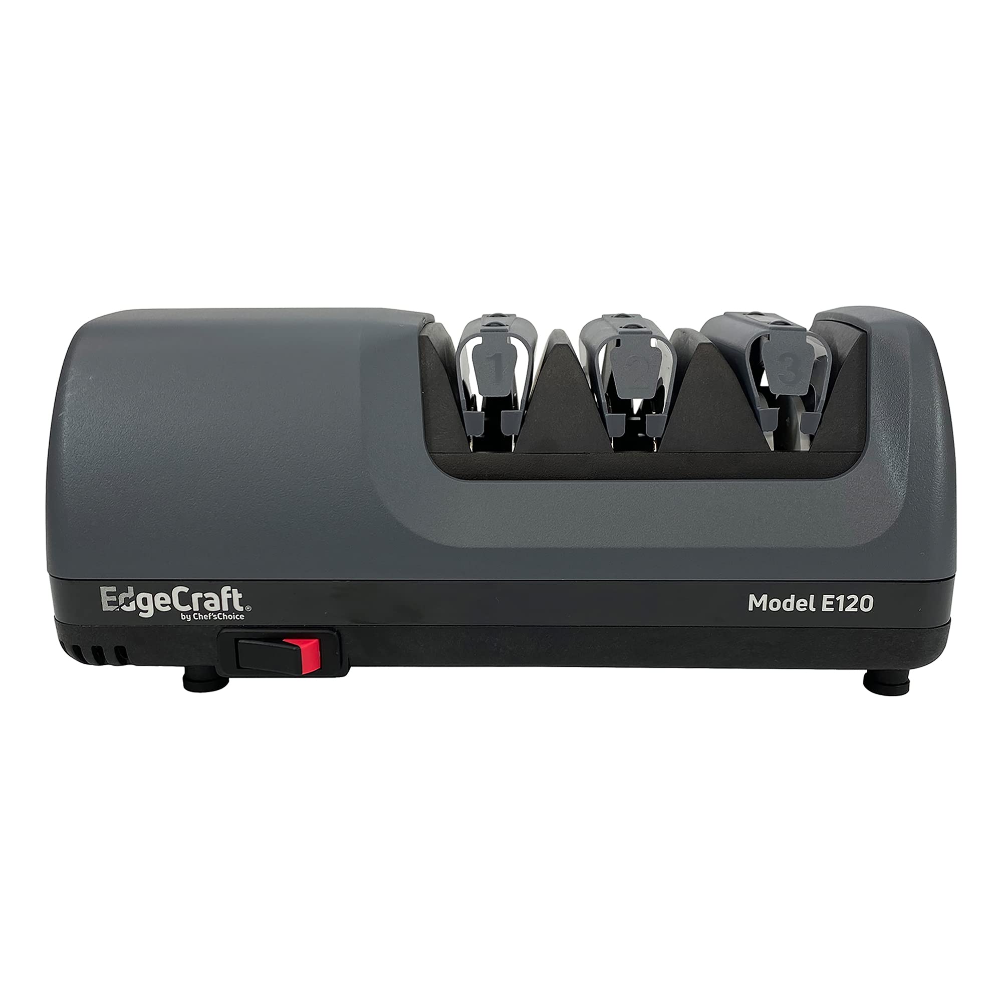 EdgeCraft E120 Elektrischer Messerschärfer für 20 Grad gerade und gezackte Messer, Diamantschleifmittel, Präzisionswinkelkontrolle, 3-stufig, Grau