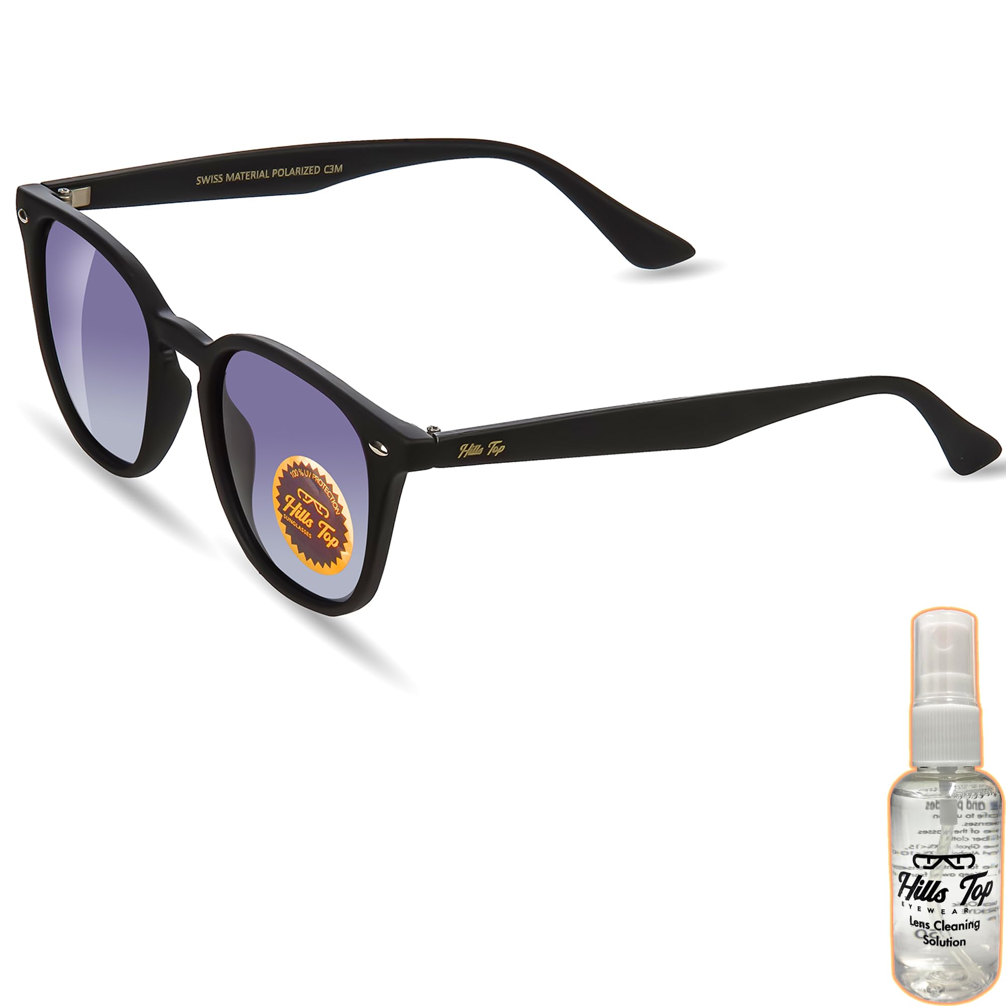 HILLS TOP Gafas de Sol Polarizadas con Spray Limpiador de Gafas y Paño de Microfibra, UV-400 Protección, Hombre y Mujer, Unisex Adulto, Vintage, Clásico