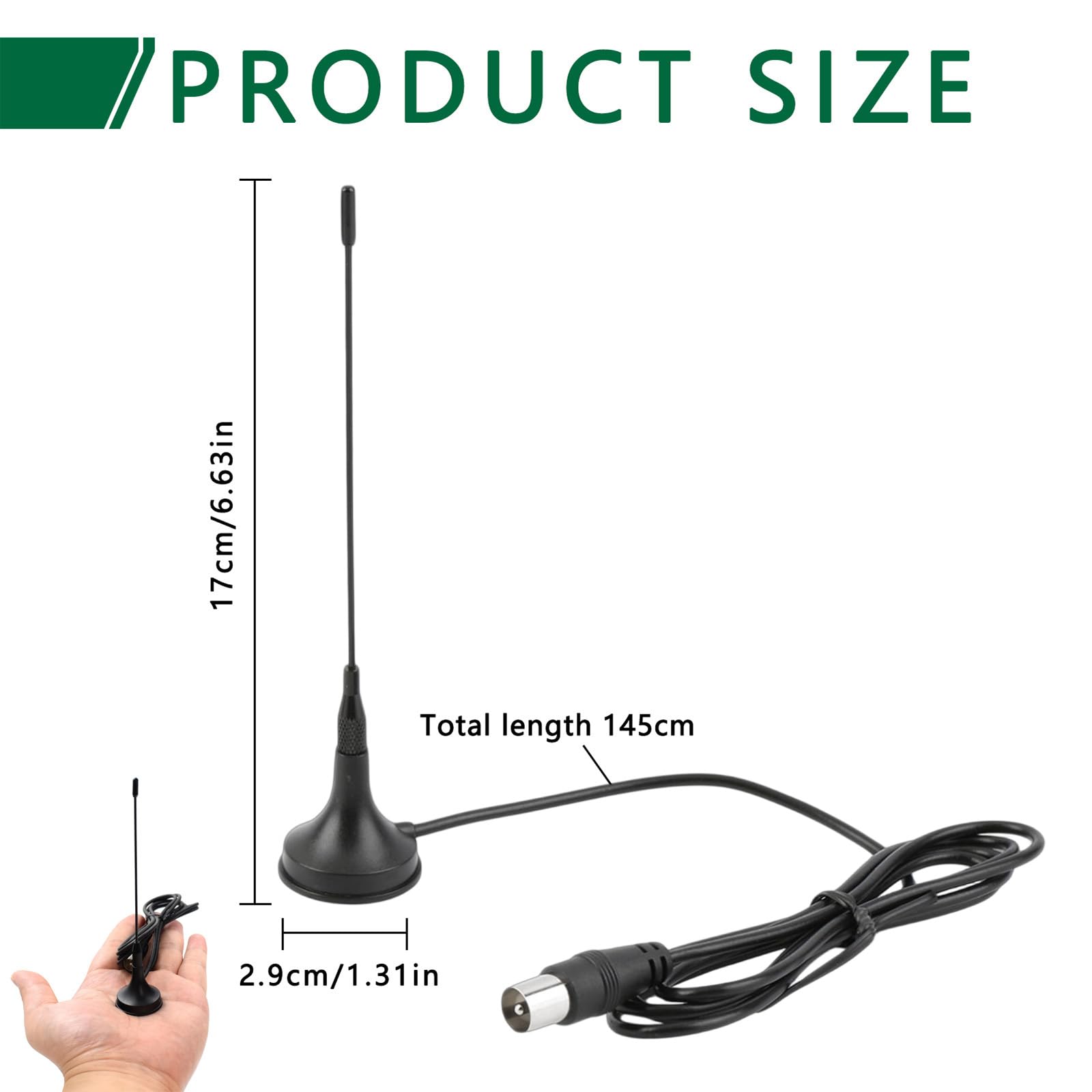 Antenne TV Intérieure TNT HD DTA180 - Antenne Puissante, Compacte et Portable avec Base Magnétique, pour Réception Télévisuelle en France et Belgique, pour Maison, Camping-Car, Caravane - Noir