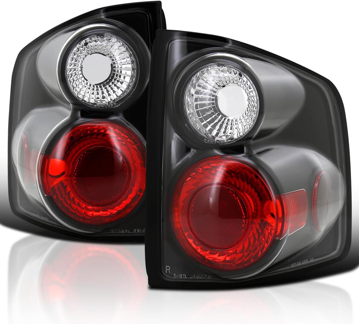 SPEC-D TUNING Black Housing Clear Lens Tail Lights Compatible with 1994-2004 Chevy S10, 1994-2004 GMC Sonoma, 1995-2000 Isuzu Hombre, Left + Right Pair Assembly