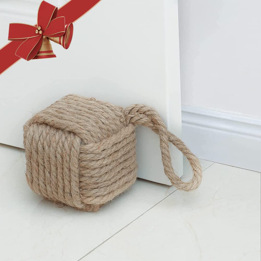 Marwood Rope Knot Door Stops Decorative Nautical Door Stopper Handmade with Handle, Jute Weighted Interior Doorstop Sailor Knot for Door and Window - Square (12.7x12.7cm, 2kg)