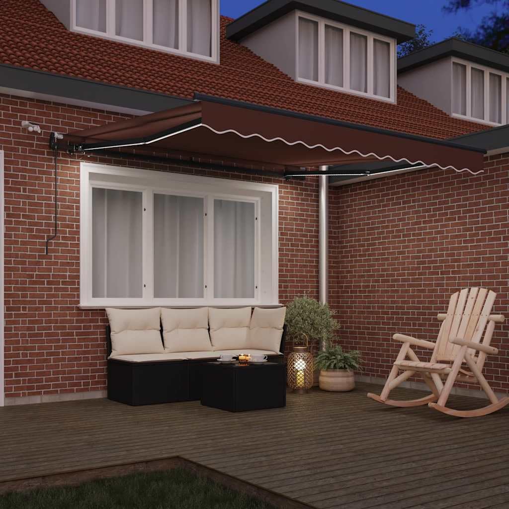 Toldo automático con LED marrón, 300 x 250 cm, brazo articulado, protección solar con sensor de viento, resistente a los rayos UV, impermeable, extensible, manivela y control eléctrico para