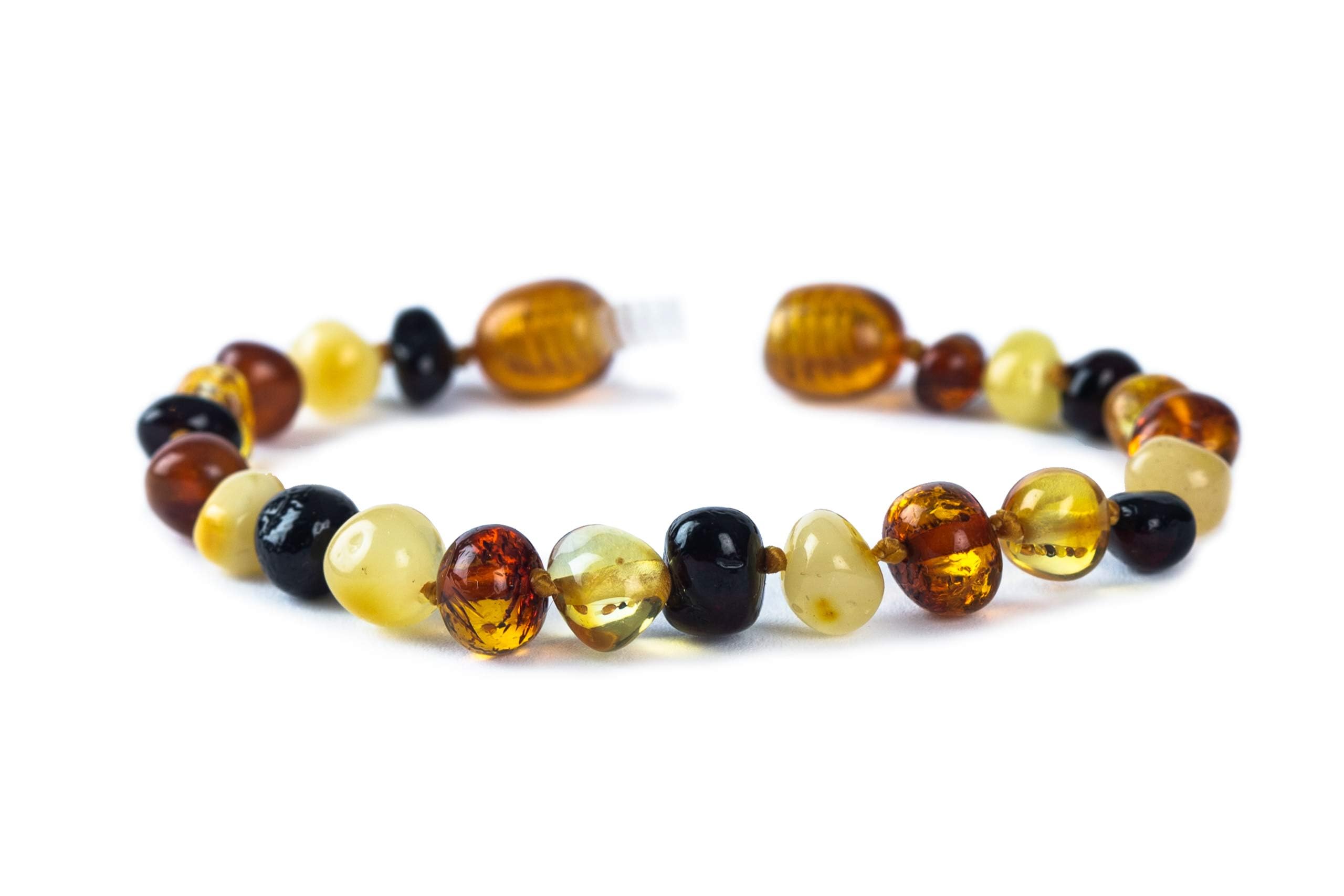 Baby J'sMulti-Coloured Bracelet/Anklet - Sizes 11-17cm - Premium Amber Bracelet - Handcrafted with 100% Baltic Amber - Fitted with a Safety Screw Clasp - Knotted to Prevent Scattering