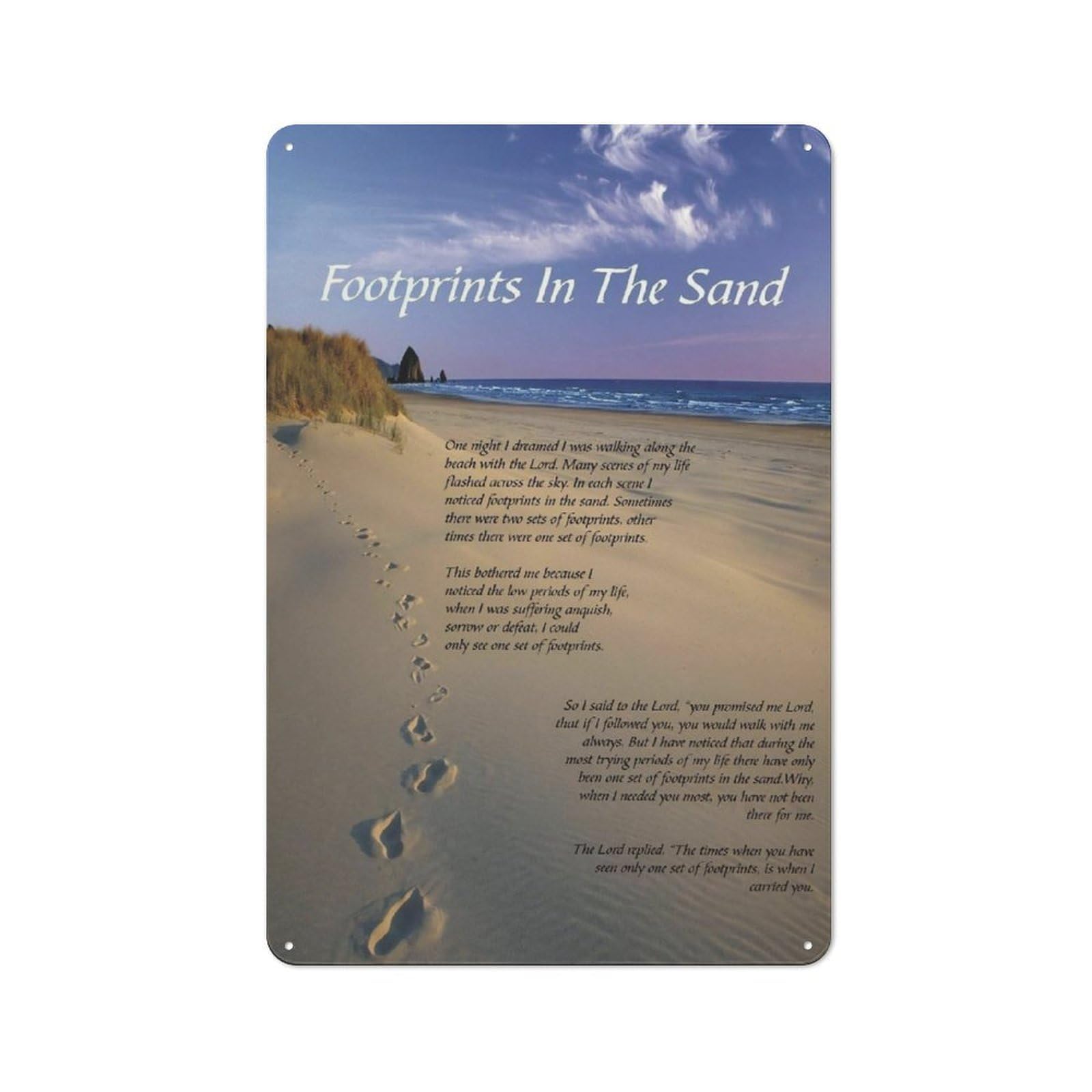 Rustic Metal Tin Sign Footprints In The Sand Wall Art, Religious Poem Pictures Prints For Christian Home Decor, Motivational Quotes Artwork, Inspirational Religious Wall Art For Bedroom 8x12 Inch