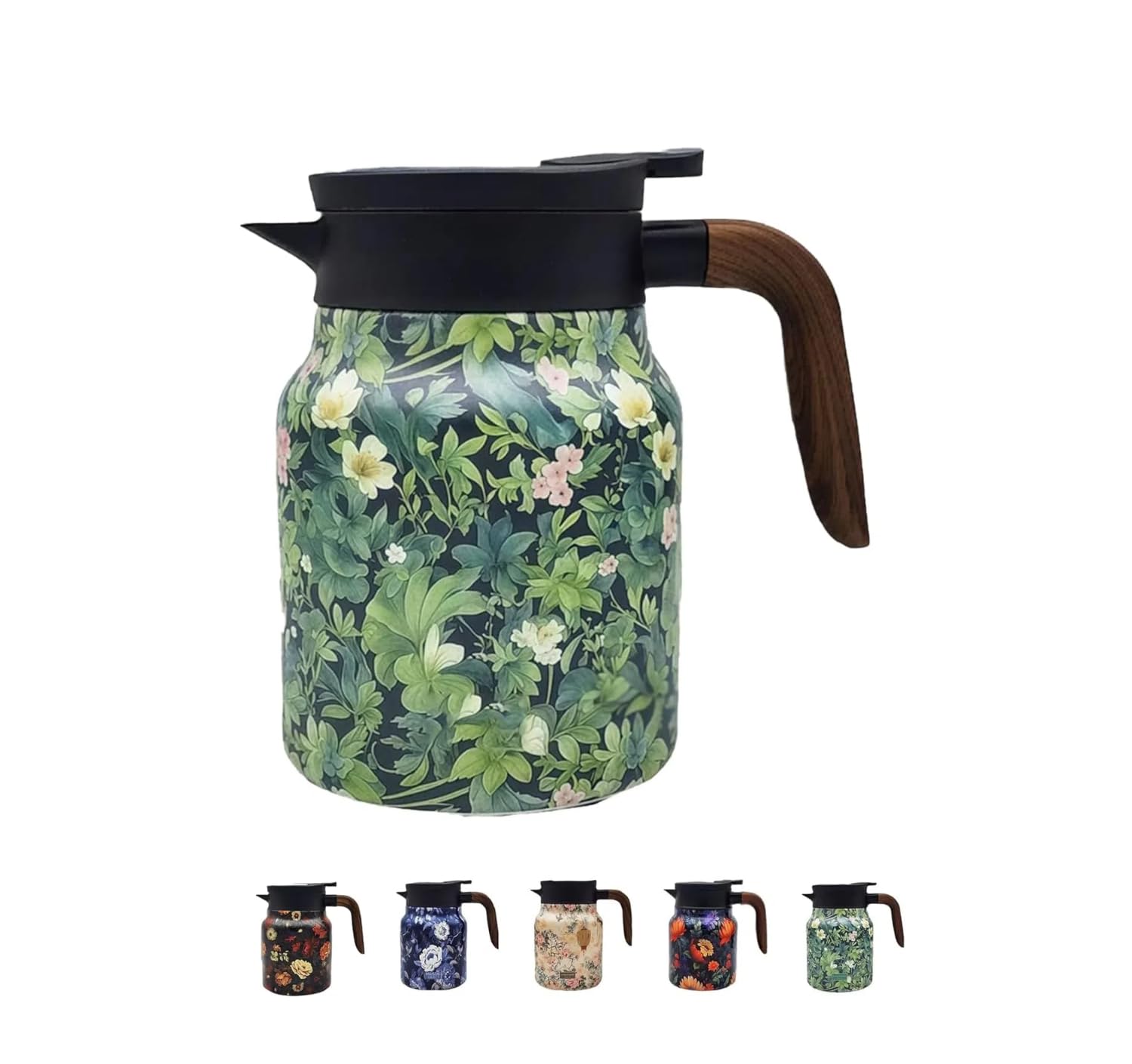 Vintage Floral Pattern Tea Pot,2025 New Vintage Tea Pot with Infuser, Mini-Hot Coffee Pot, Wooden Handle stew teapot Product Stainless Steel Pot Carafe (Style D)