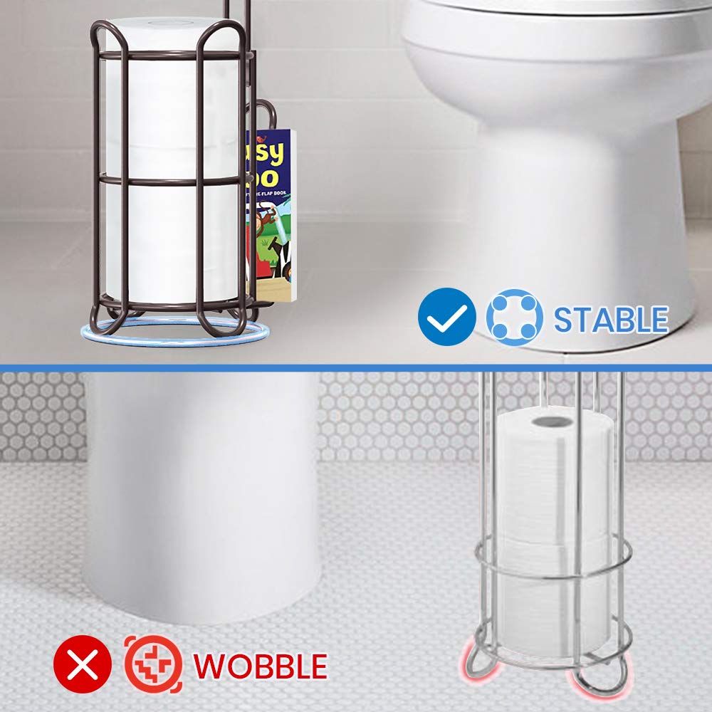 Zwarte vrijstaande toiletpapierhouder met plank - dispenser voor tissuerollen en tijdschriftenrek - past op mega-rollen, telefoon en doekjes