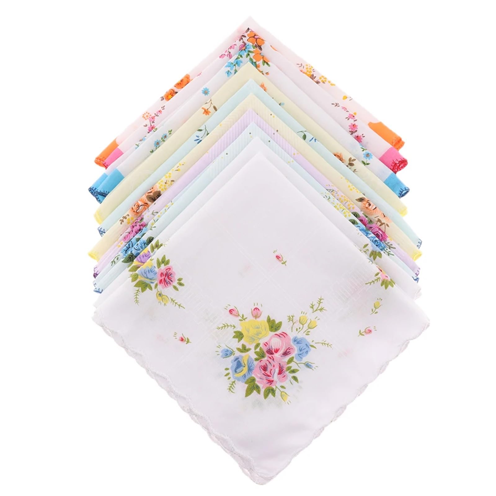 Mouchoirs pour homme 10x femmes coton imprimé mouchoir Hanky ​​mouchoirs poche carré fleur conception avec bord ondulé mouchoirs pour les mariages