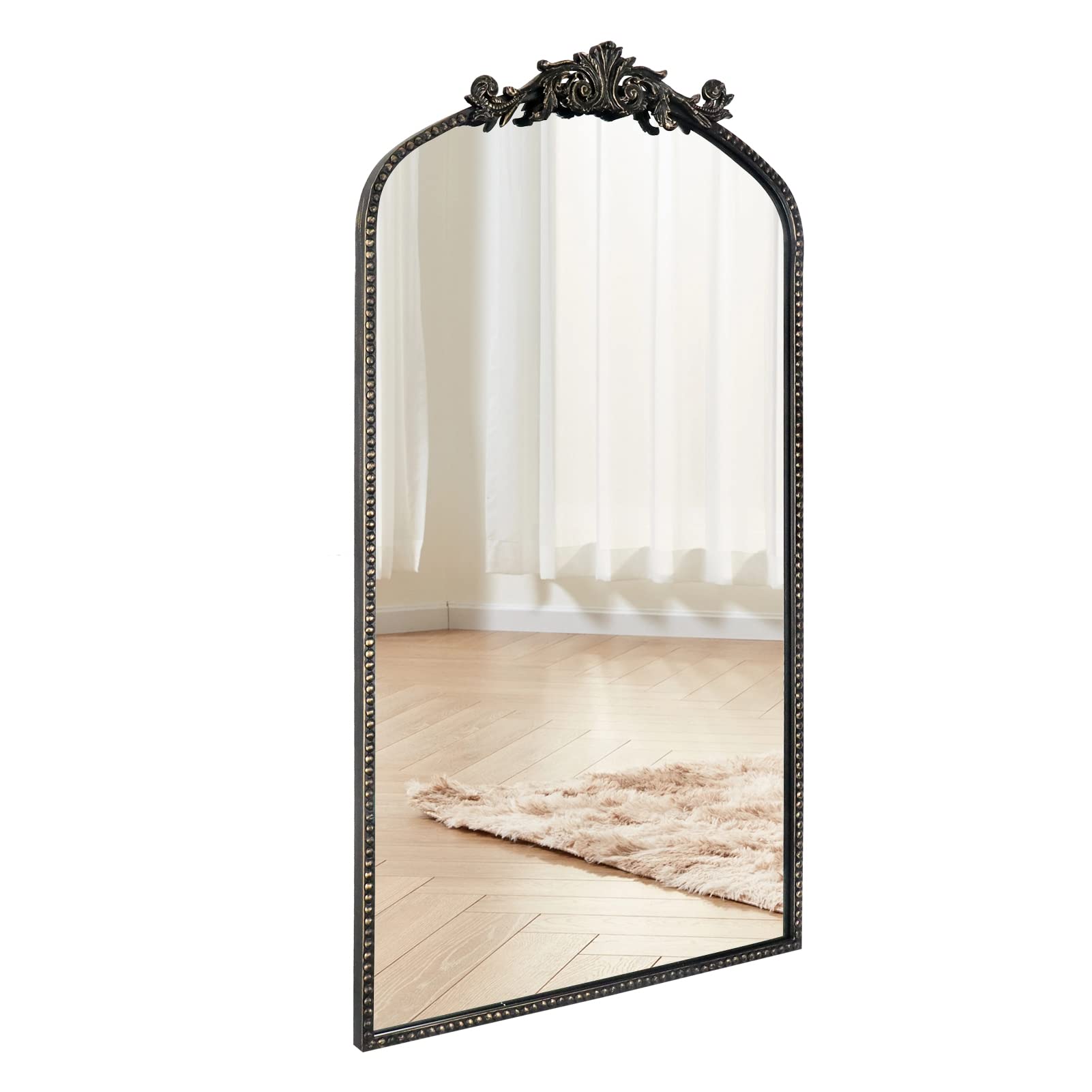 Black Traditional Vintage Arched Mirror 19"X31", Victorian Antique Mirror with Ornate Matel Frame, Decorative Accent Wall Mirrors for Washroom/Entryway/Living Room/Vanity Bedroom