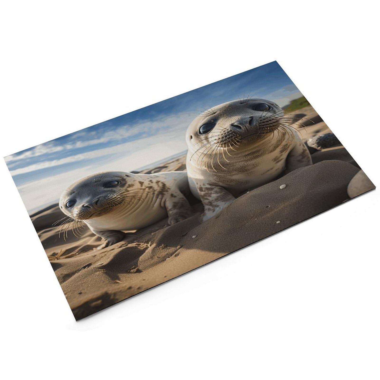 Seal on The Beach Tapis de nourriture pour chat – Tapis d'alimentation antidérapant pour chien, facile à nettoyer pour la nourriture et l'eau, tapis de gamelle pour chien et chat 43,2 x 76,2 cm