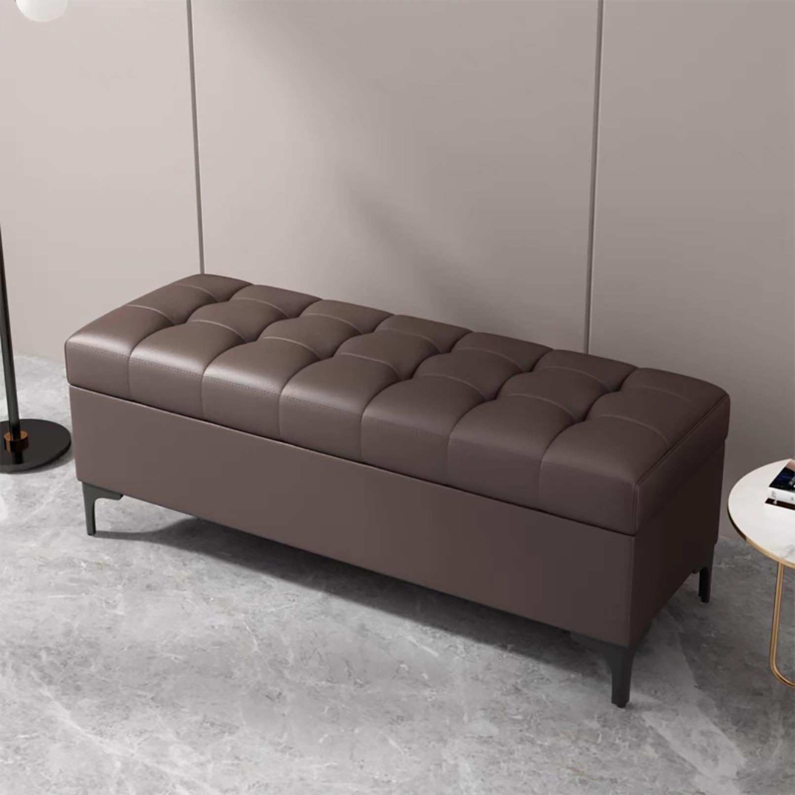ZHANGshouf Storage Ottoman Bench Upholstered End of Bed Storage Rectangle Entryway Seating Dark Brown Living Room Ottoman 40x40x43cm Bedroom Bench with Storage