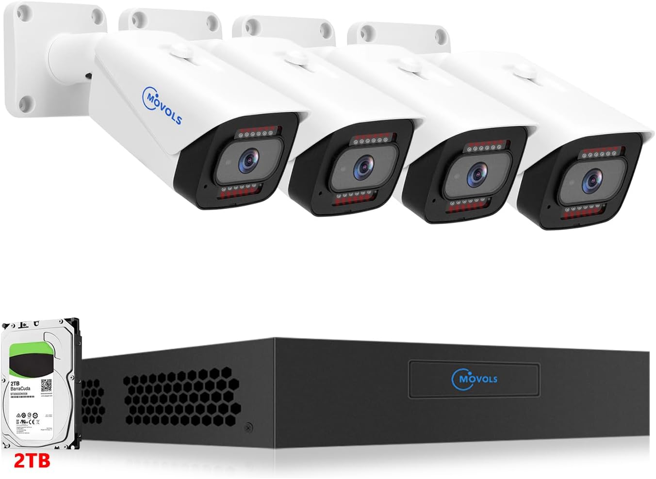 MOVOLS 4K 8MP PoE Security Camera System AI Person Vehicle Detection Video Surveillance Kit with 4pcs 8MP Wired PoE IP Cameras and 4K 8CH NVR Pre-Install 2TB HDD for 24-7 Recording Home Nvr Set