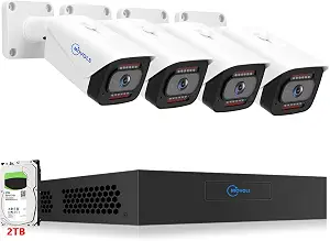 MOVOLS 4K 8MP PoE Security Camera System with 4 Cameras and 4K NVR, 2TB HDD