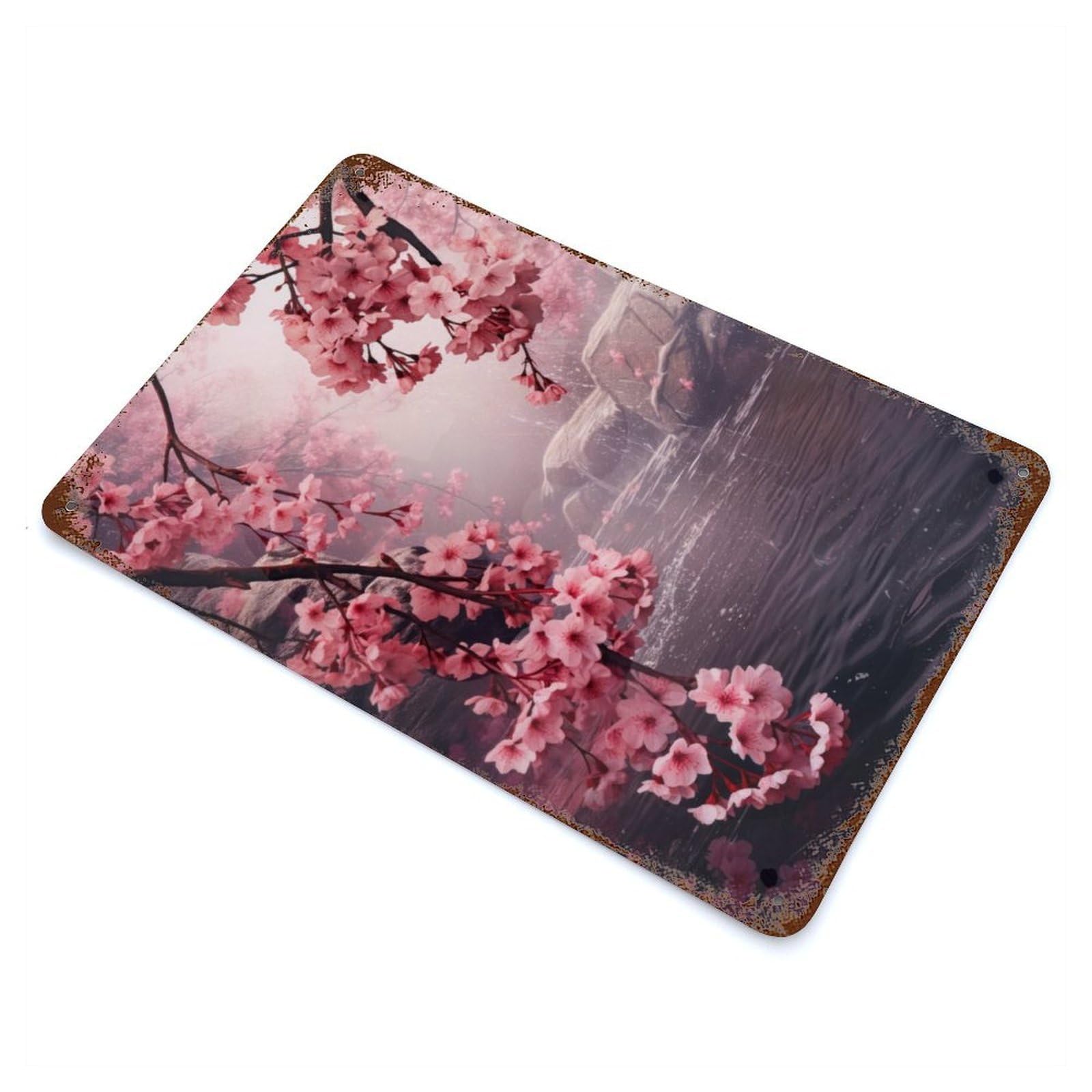 Vintage Rust Metal Sign with Japan Sakura Flower Design 11.8"x7.9", for Shed, Workshop And Garage Wall Decor, Classic Wall Plaque