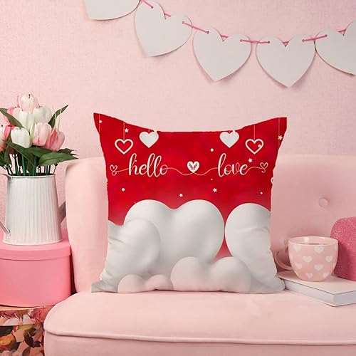 Miniatura 2 de Juego de 4 fundas de almohada rojas para el día de San Valentín de 18 x 18 pulgadas, diseño de rayas rojas Cupido Love Heart Hello Love, fundas
