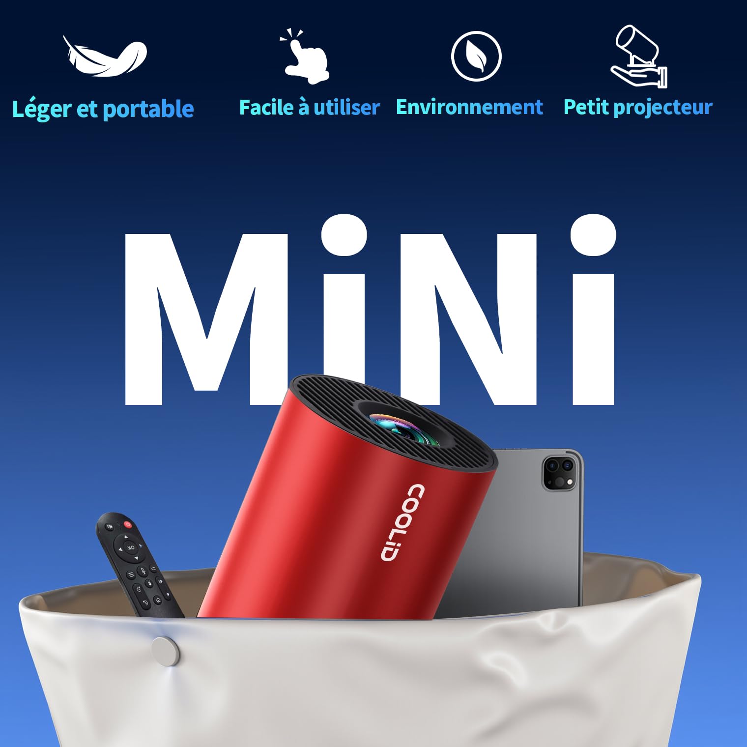 [Apps intégrées & 2026 Upgraded] Mini Vidéoprojecteur Supporte 4K 1080P avec 5G WiFi 6 Et BT 5.2 Le Projecteur Soutien Rotation 180° Portable Projecteur Video Applicable Laptop/HDMI/TV Stick,Rouge