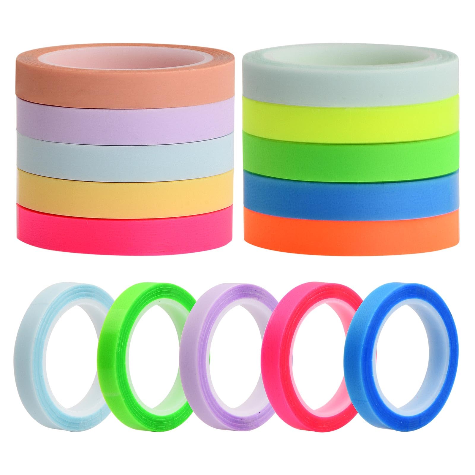 10 Rolls Removable Highlighter Tape - Colorful Fluorescent & Pastel Strips, 0.6cm X 5m, For Study & Office - View #4