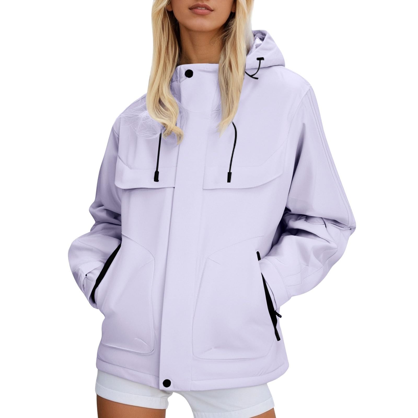 Chaqueta de mujer con cremallera ajustable y capucha impermeable cortavientos 5
