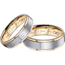 A & L Engraving Personalized Silver & Gold Two Tone CZ Tungsten Ring Set Custom Engraved Free In Any Language - His & Hers Couples Rings - Tungsten Wedding Band Set - Ships from USA