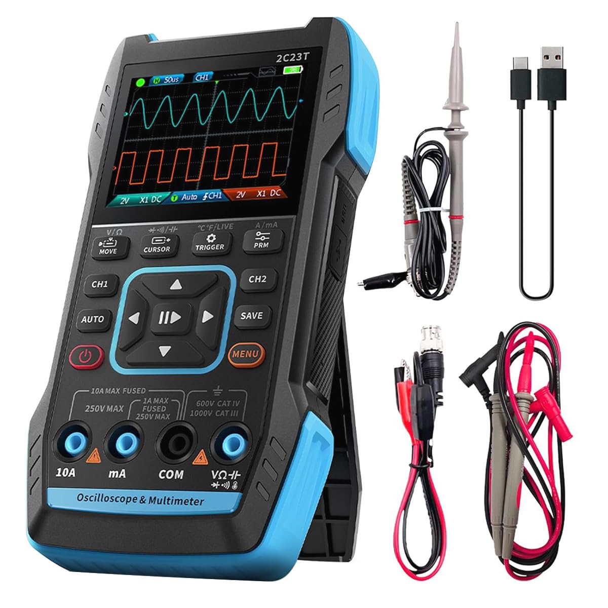 DollaTek 3 in 1 oscilloscopio digitale multimetro generatore di segnale con larghezza di banda di 10 MHz frequenza di campionamento 50 MSa/s TRMS 9999 conteggi canali doppi strumenti per autoveicoli