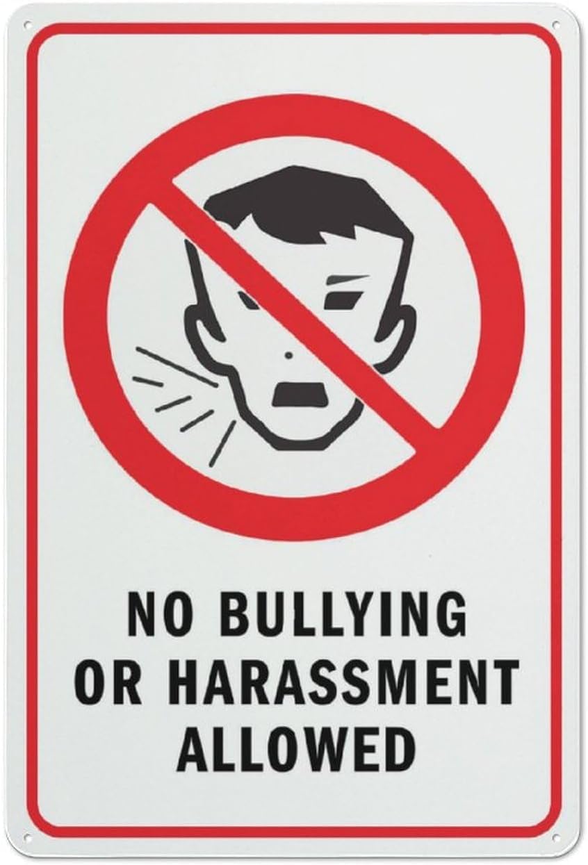 No Bullying Or Harassment Allowed with Symbol Rust Free Aluminum Sign - Weather Resistant Decor with Pre-Drilled Holes for School, Office - 12x8 Inches​