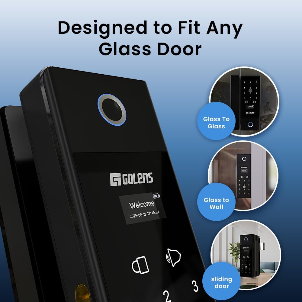 Golens X37 Smart Glass Door Lock for Home/Office | WiFi | 6 Ways Unlocking, Fingerprint, Remote, PIN, IC Card, Mobile App, Key | Digital Lock for Door | Standard Size 10-12 mm Thickness of Glass — Amazon image 5