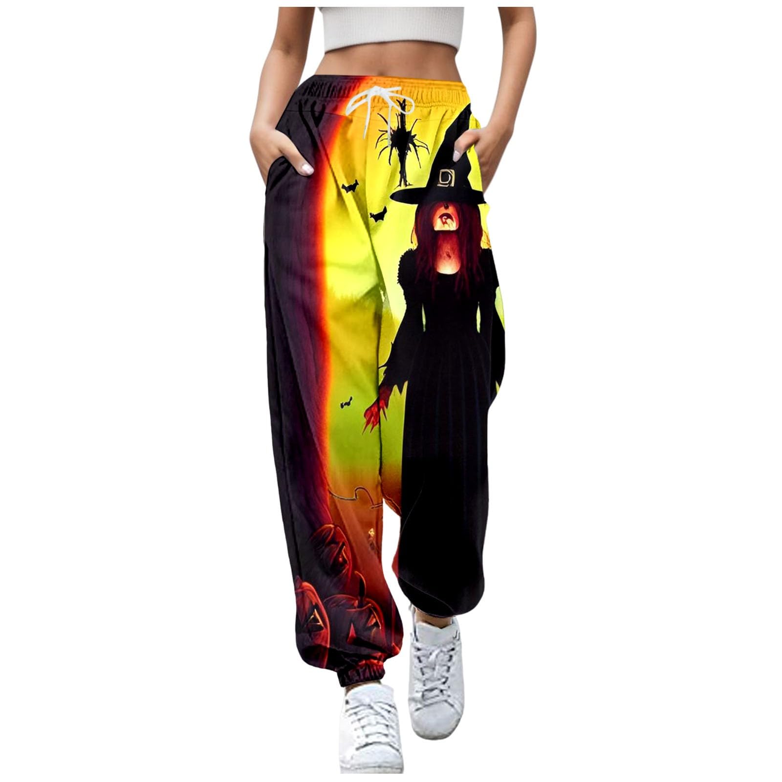 Pantalones Góticos De Cintura Alta Para Mujer – Chándal Elástico Con Bolsillos Y Cordón, Ideales Para Yoga, Running Y Streetwear