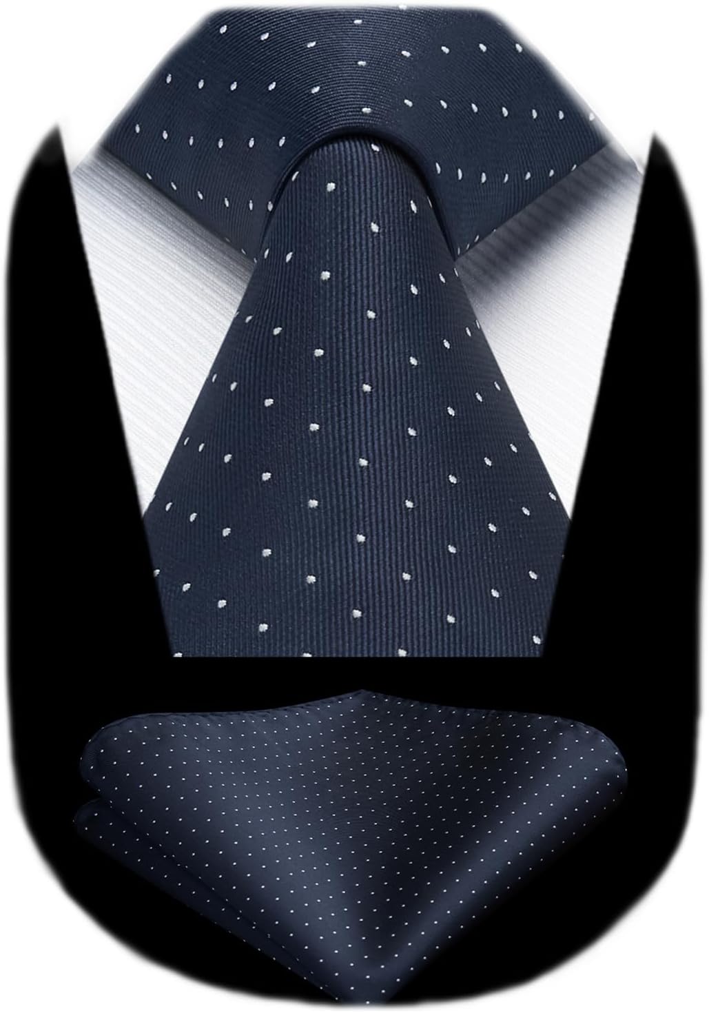 HISDERN Ensemble cravate et mouchoir tissé classique pour homme Motif pois, C-noir et blanc