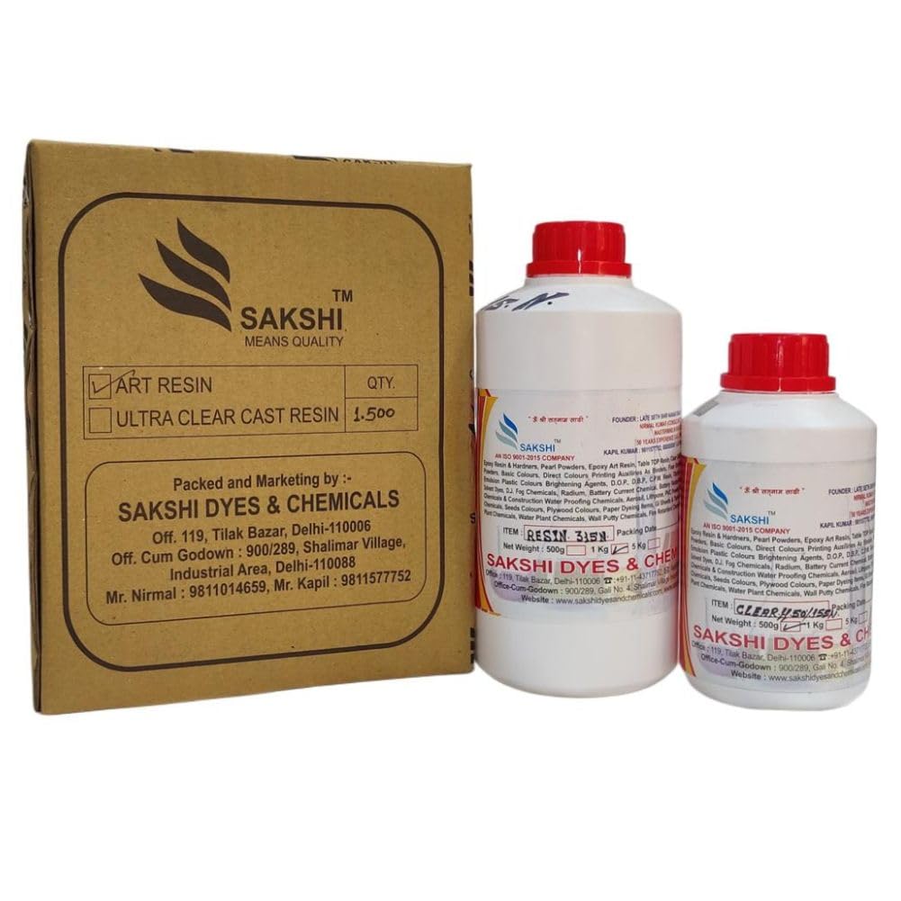 SAKSHI Crystal Clear Non-Toxic Epoxy Resin and Hardener for Beginners & Professionals | UV Resistant Long- Lasting Smooth Finish Epoxy Resin Art Materials (Resin 1 Kg & Hardner 500 g) (B0CFY7HMNC) Amazon Price History, Amazon Price Tracker