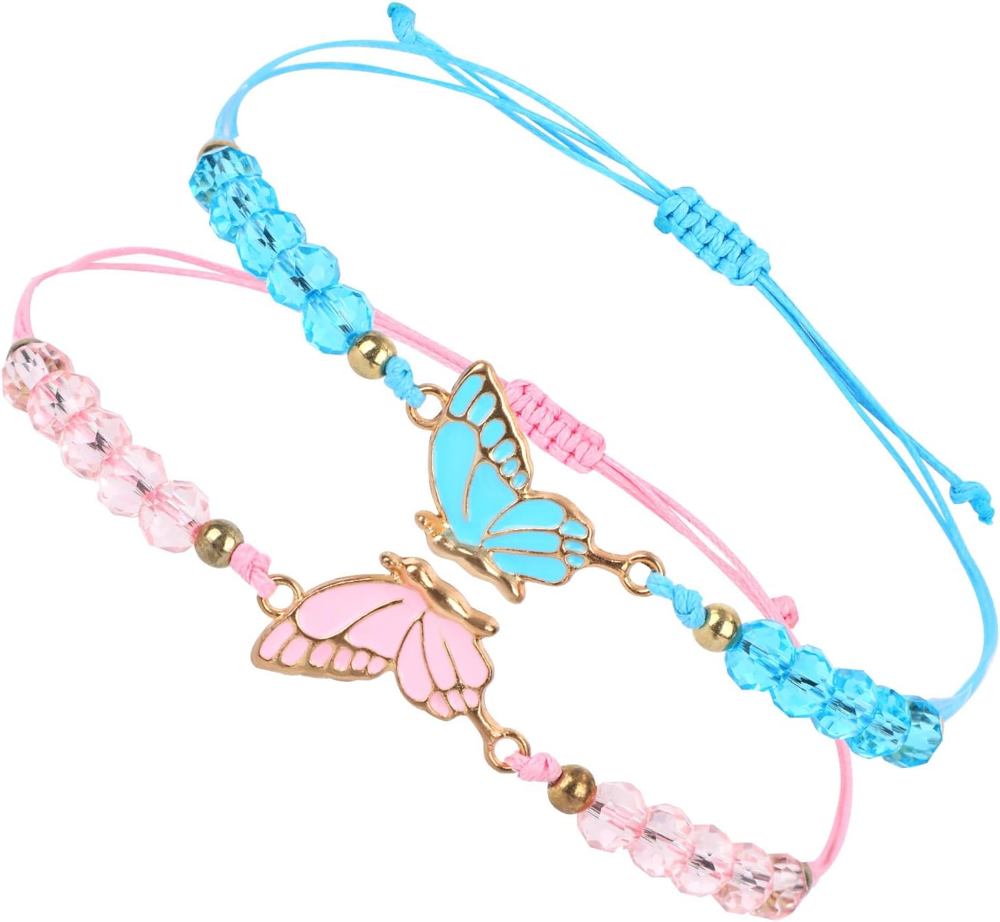 2pcs Matching Bracelets, Butterfly Friendship Bracelets Adjustable Strand Couples Bracelet Charm Jewelry for Women Men Couples Friends Gifts