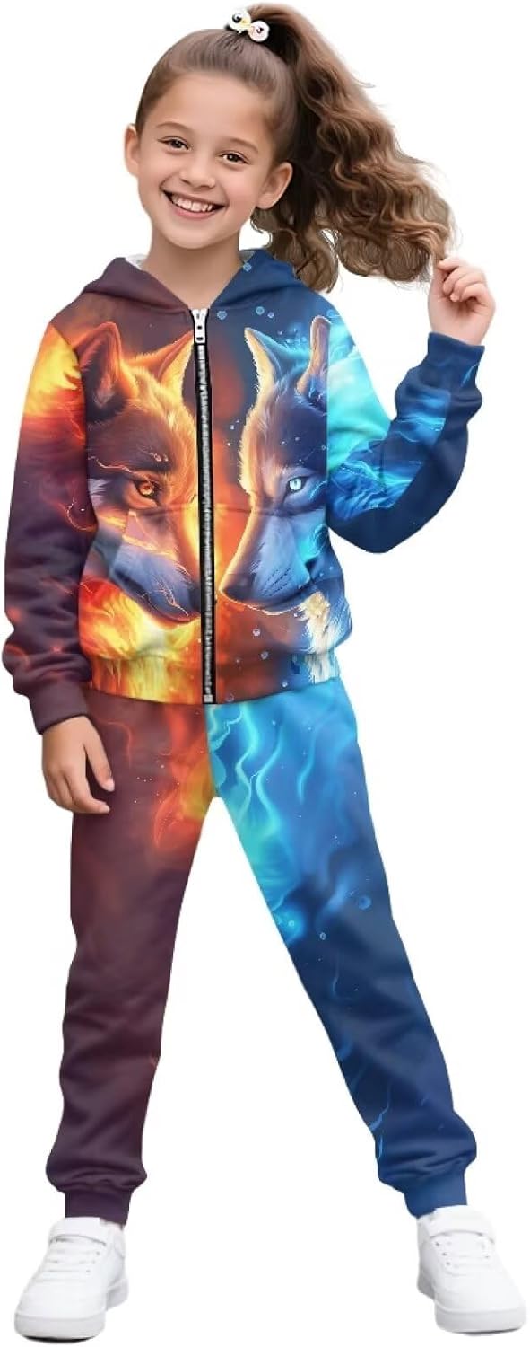Sweatsuit for Girls Boys 2 Piece Outfits Tracksuit Full Zip Hooded Sweatshirt and Joggers Set for School Outdoor