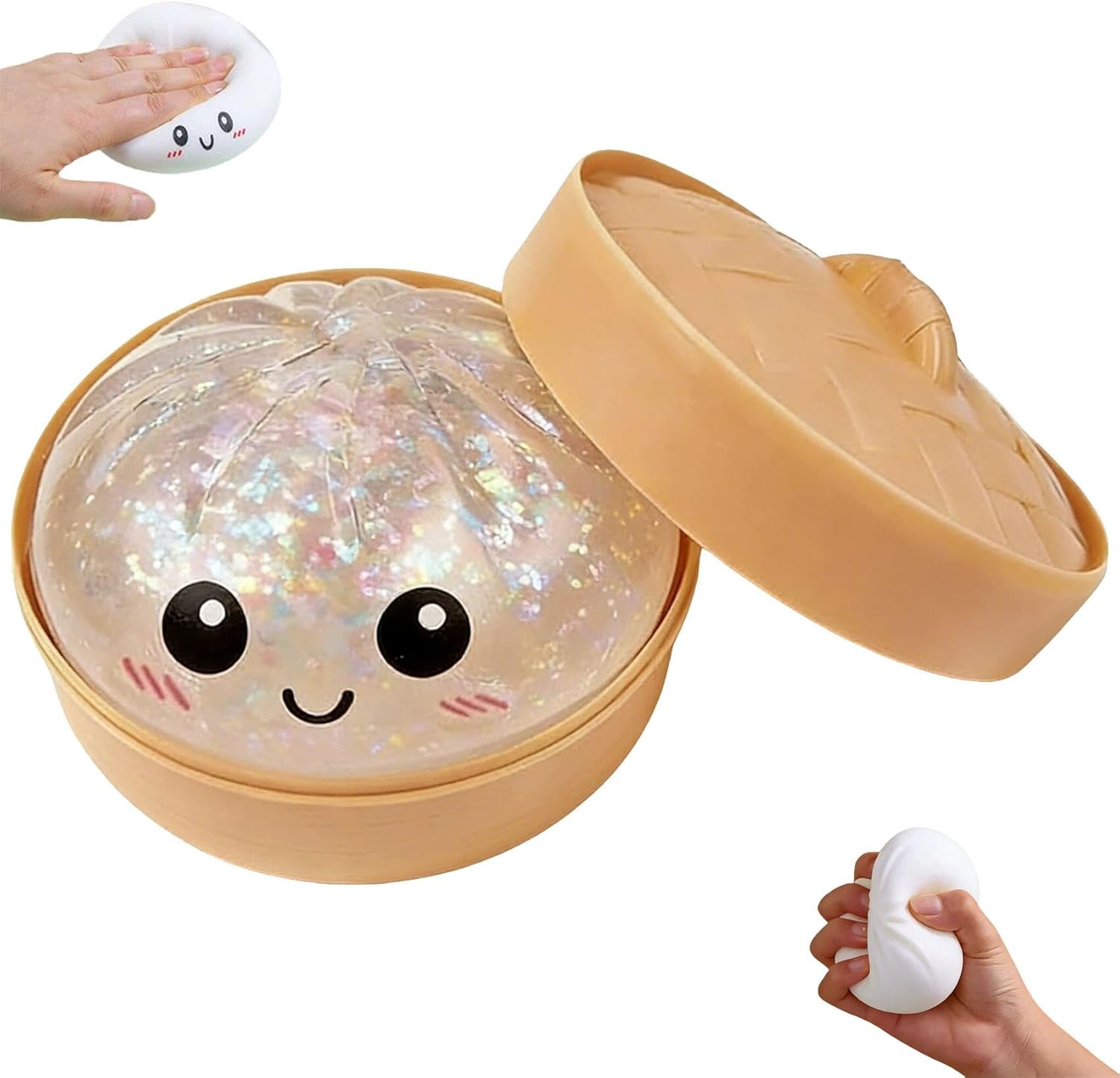 Glitter Dumpling Squishy, Dumpling Squishy Toy, Dumpling Squeeze Stress Balls (Glitter White)