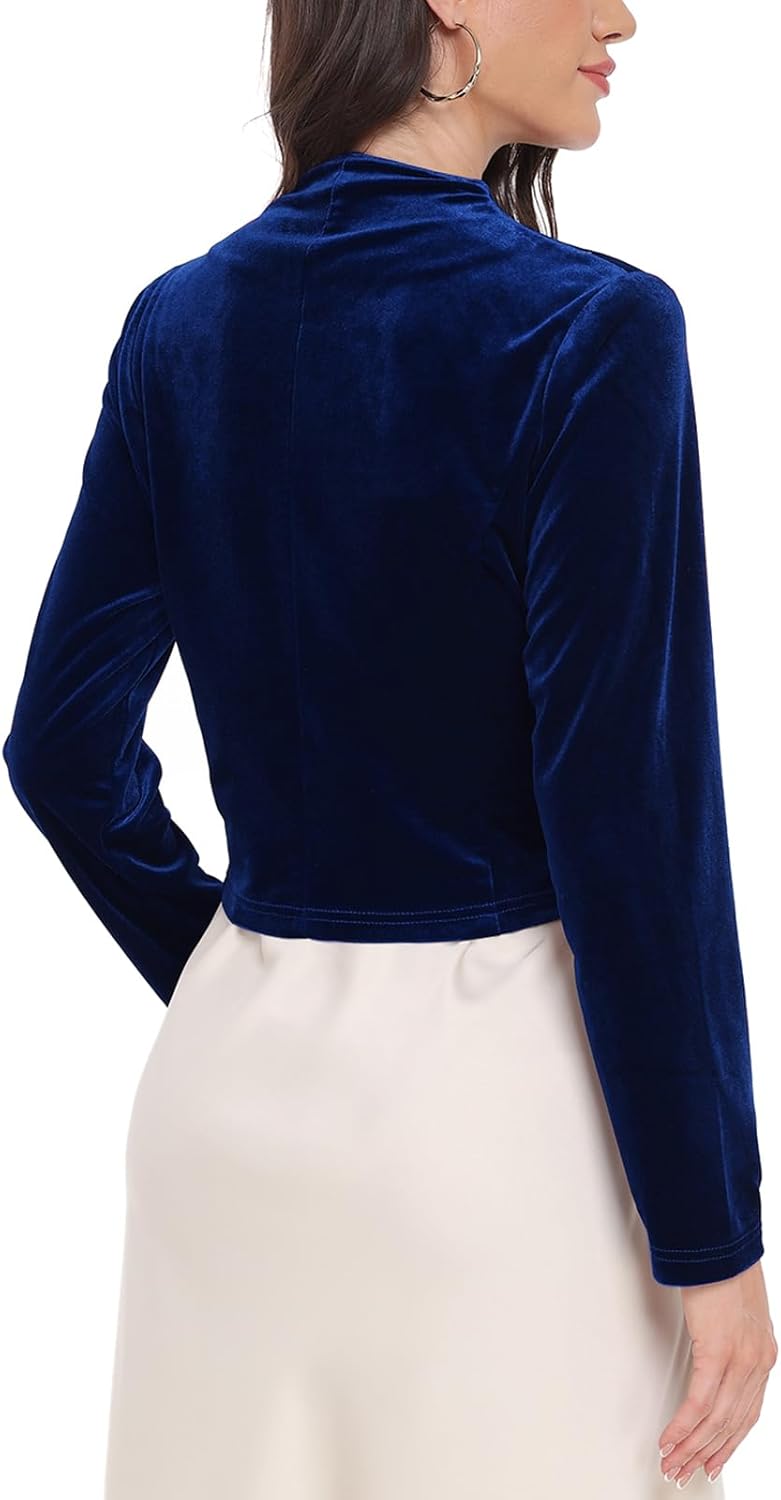MINTLIMIT Velvet Bolero Shrug for Women Long Sleeve Open Front Cropped Cardigan Cocktail Party Shrugs for Evening Dresses - Image 6