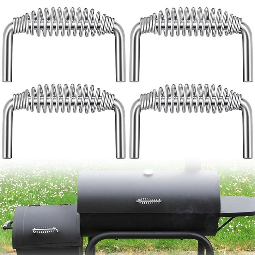 Maniglia a molla per barbecue in acciaio inox, larghezza 15,2 cm, parte di ricambio per barbecue e bracieri, impugnatura in acciaio al carbonio resistente alla ruggine con asta da 1,27 cm (4 pezzi)