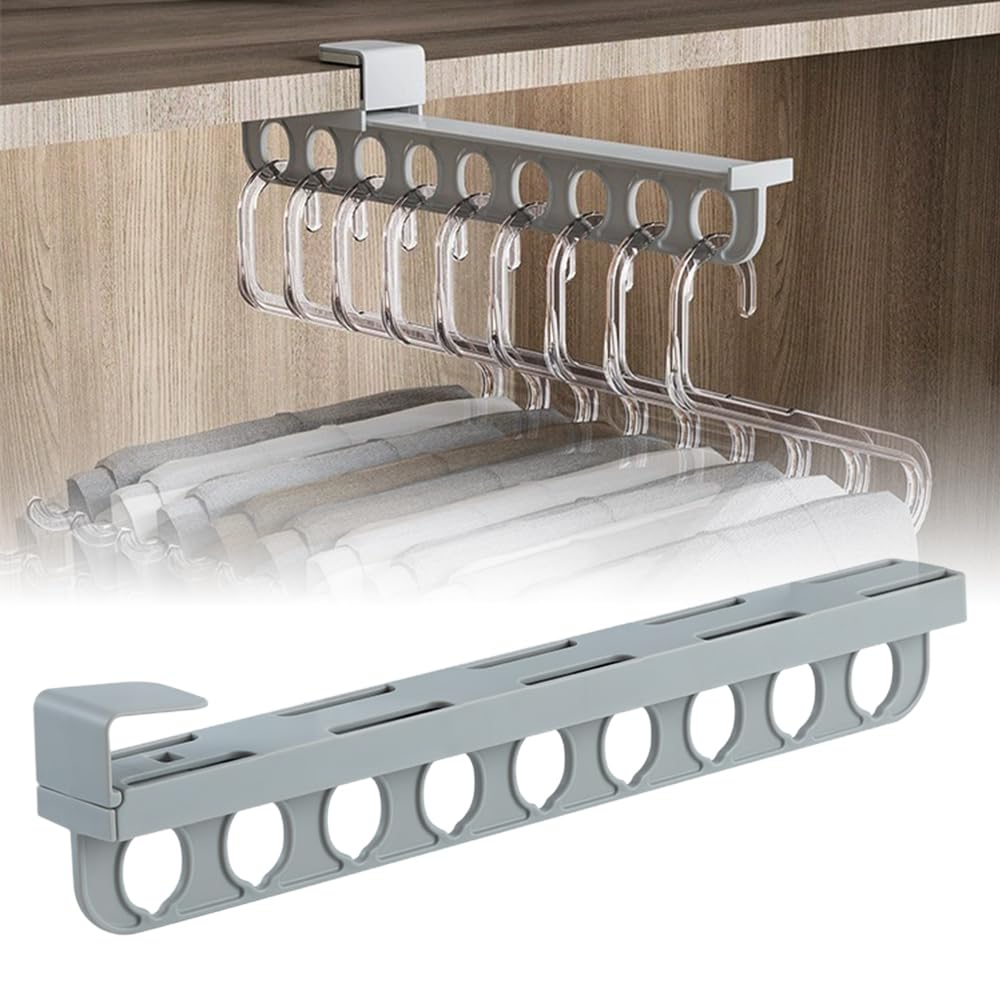 Pull Out Closet Organizer, 2024 New Pull Out Clothes Hangers Rack for Closet, Extendable Sliding Clothes Storage Hanging Rack Pants Hangers Organizers (A1: Pull Out Organizer -Gray)