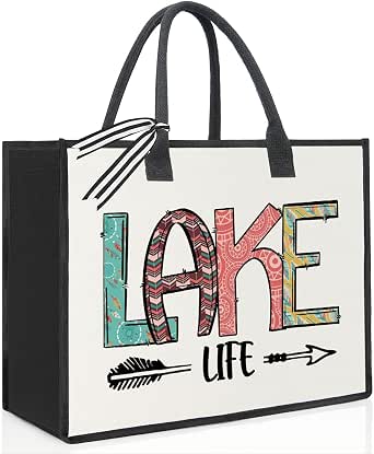 FORBIDDEN PAPER Lake House Tote Bag - 17" Canvas Lake Lover Gift Bag For Women, Travel, Shopping - View #11