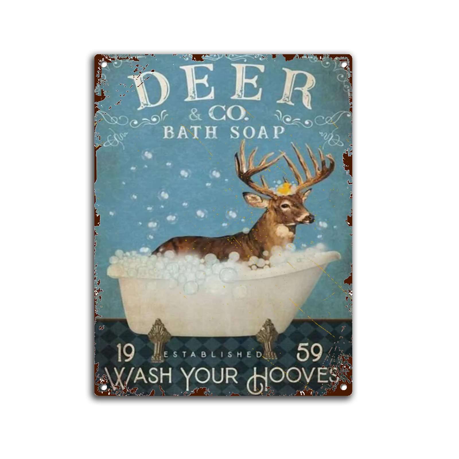 Targa vintage in metallo con lama e sapone da bagno Wash Your Paws