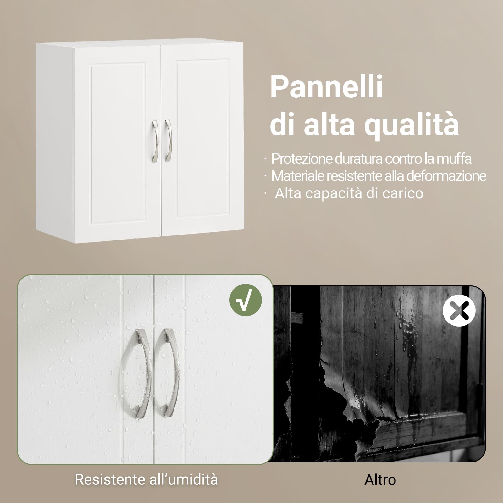 SoBuy Pensile Cucina Sospeso - Mobile Cucina con Ante Bianco Mobile Pensile da Muro Salvaspazio in Legno 60x30x60 cm con Ripiani Regolabili Dispensa Moderna FRG231-W